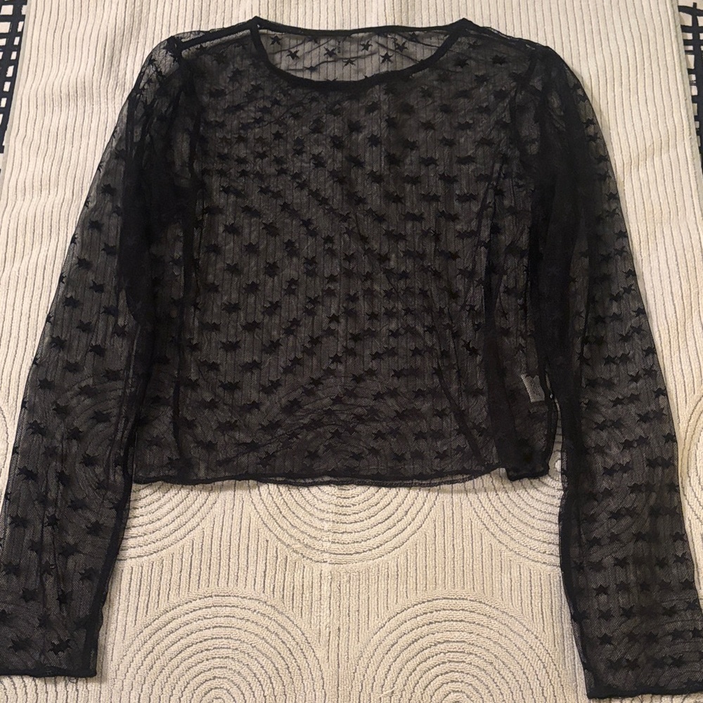 Black Sheer Top with Stars Size L
